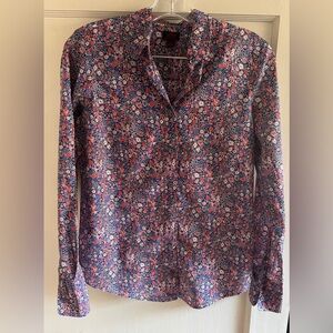 J. Crew Liberty Art Fabrics Buttonup Shirt in Kayoko Indigo Sunset Floral Size 2